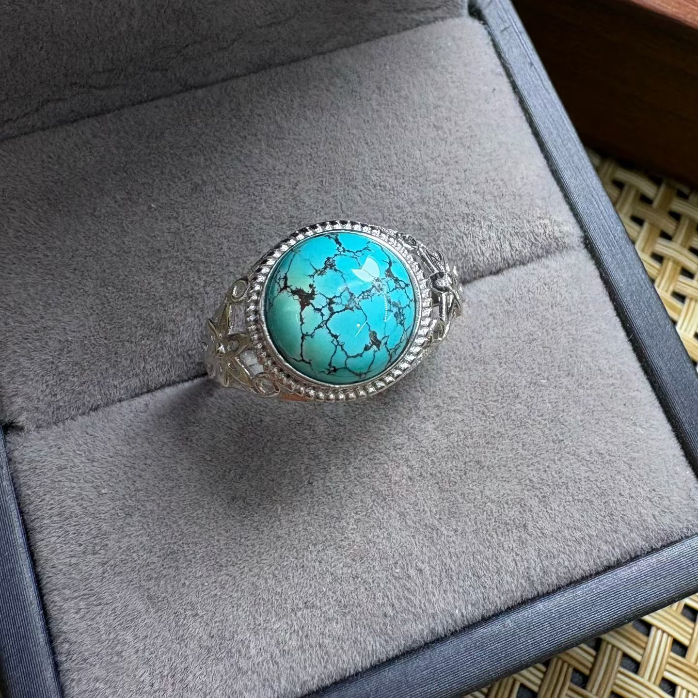 Turquoise Stone Ring - 1 Pc Fengbaowu Natuurlijke Turquoise Ring