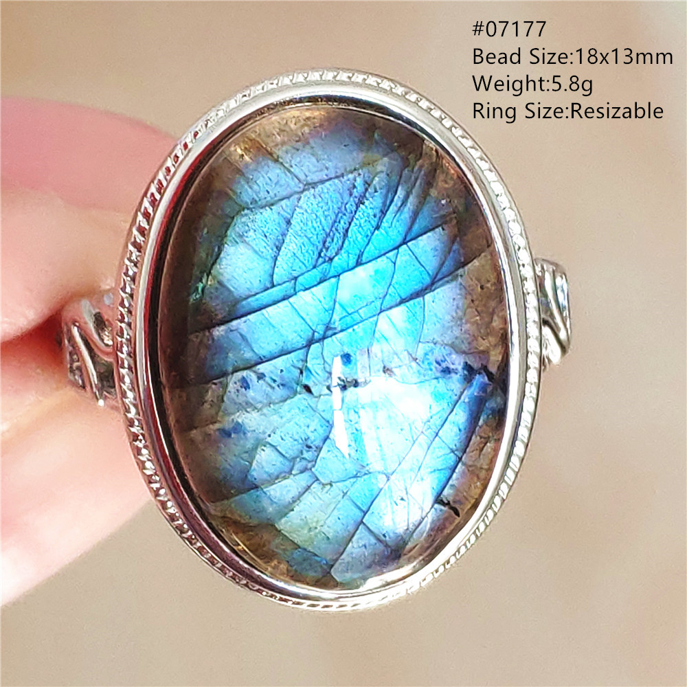 Turquoise Stone Ring - Natuurlijke blauwe lichtlabradoriet verstelbare ring grote