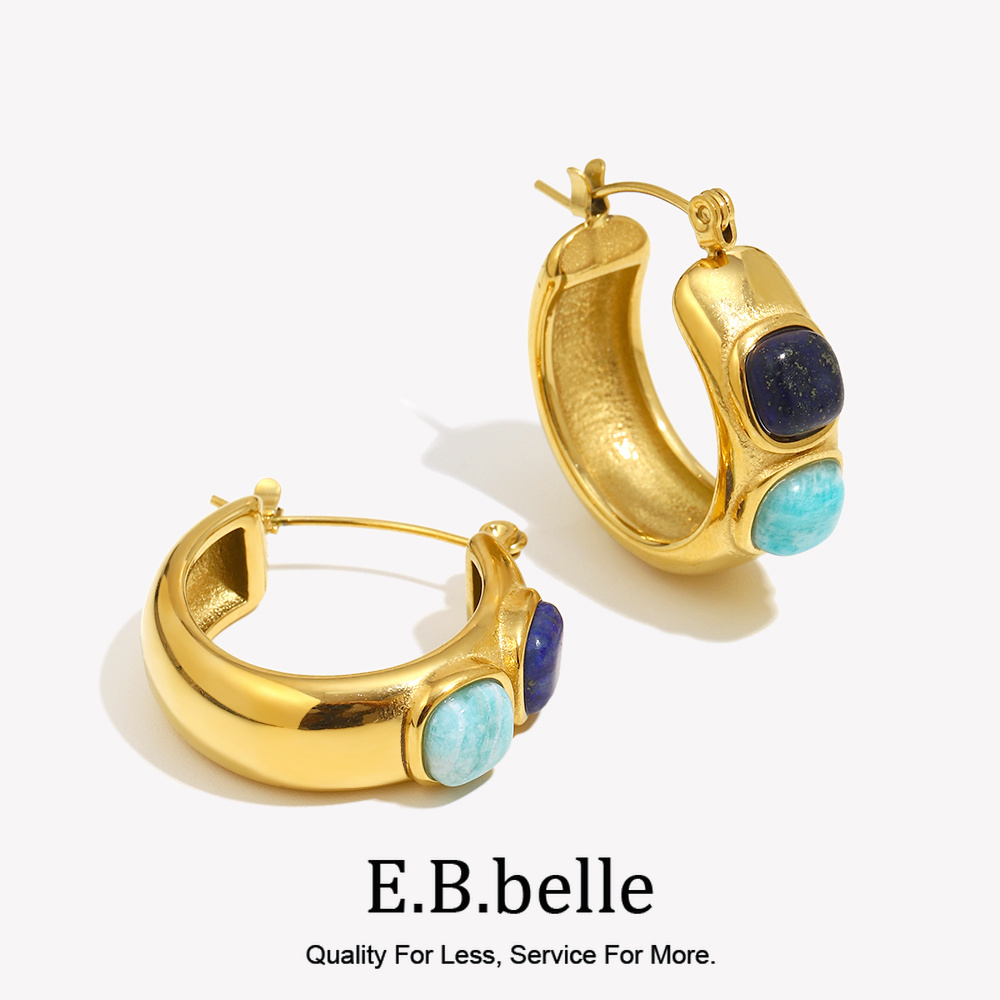 Turquoise Stone Ring - E.B.belle Ronde Lazurite Turquoise Natuursteen Hoepel