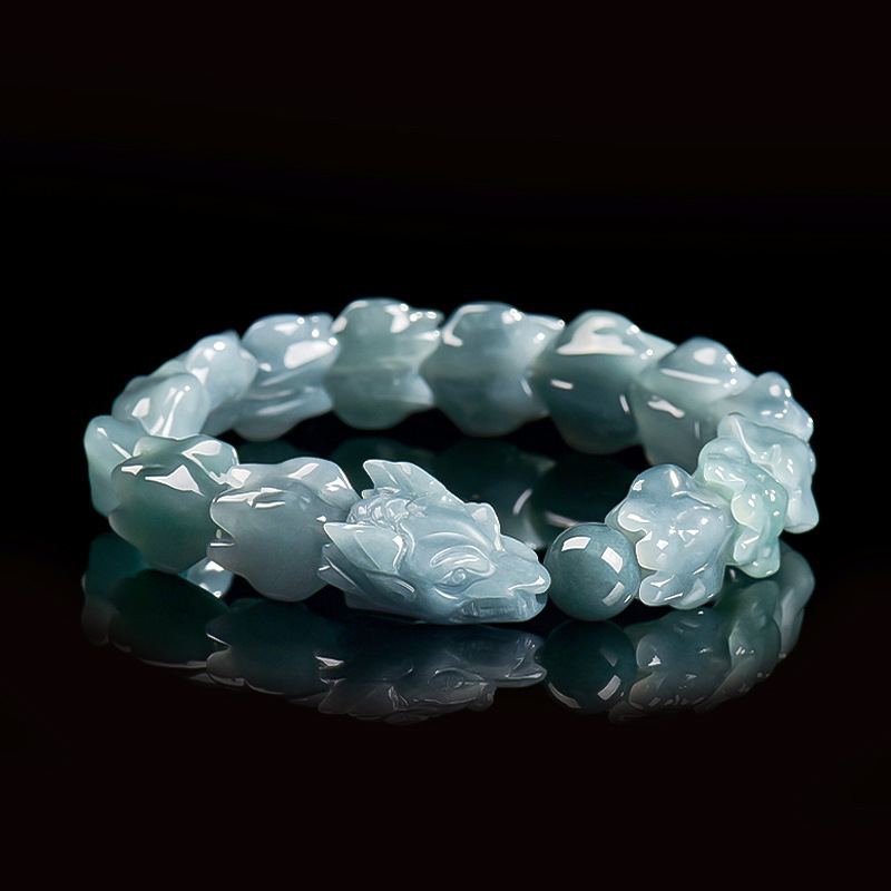 Jewelry & Watches Ltd - Blauwe Birmese Jadeïet Draak Armband Gesneden