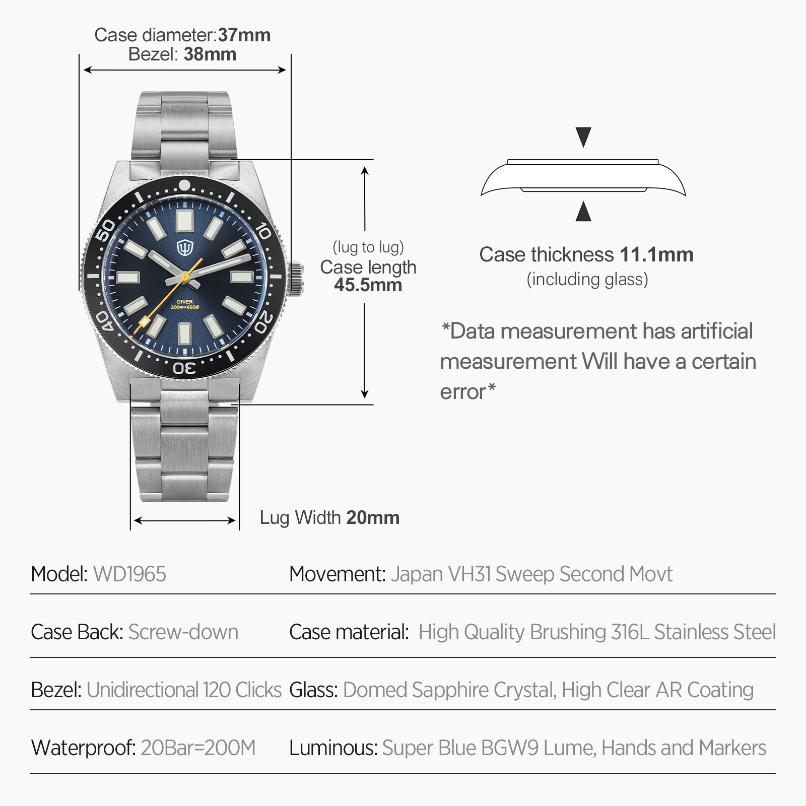 Watchdives 37Mm WD1965 V2 Man  - Jewellery Watch recensie en prijs